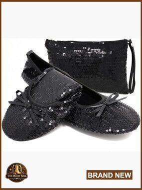 Foldable Sequin Ballet Flats for Women - Comfortable Dressy Wedding Party Shoes